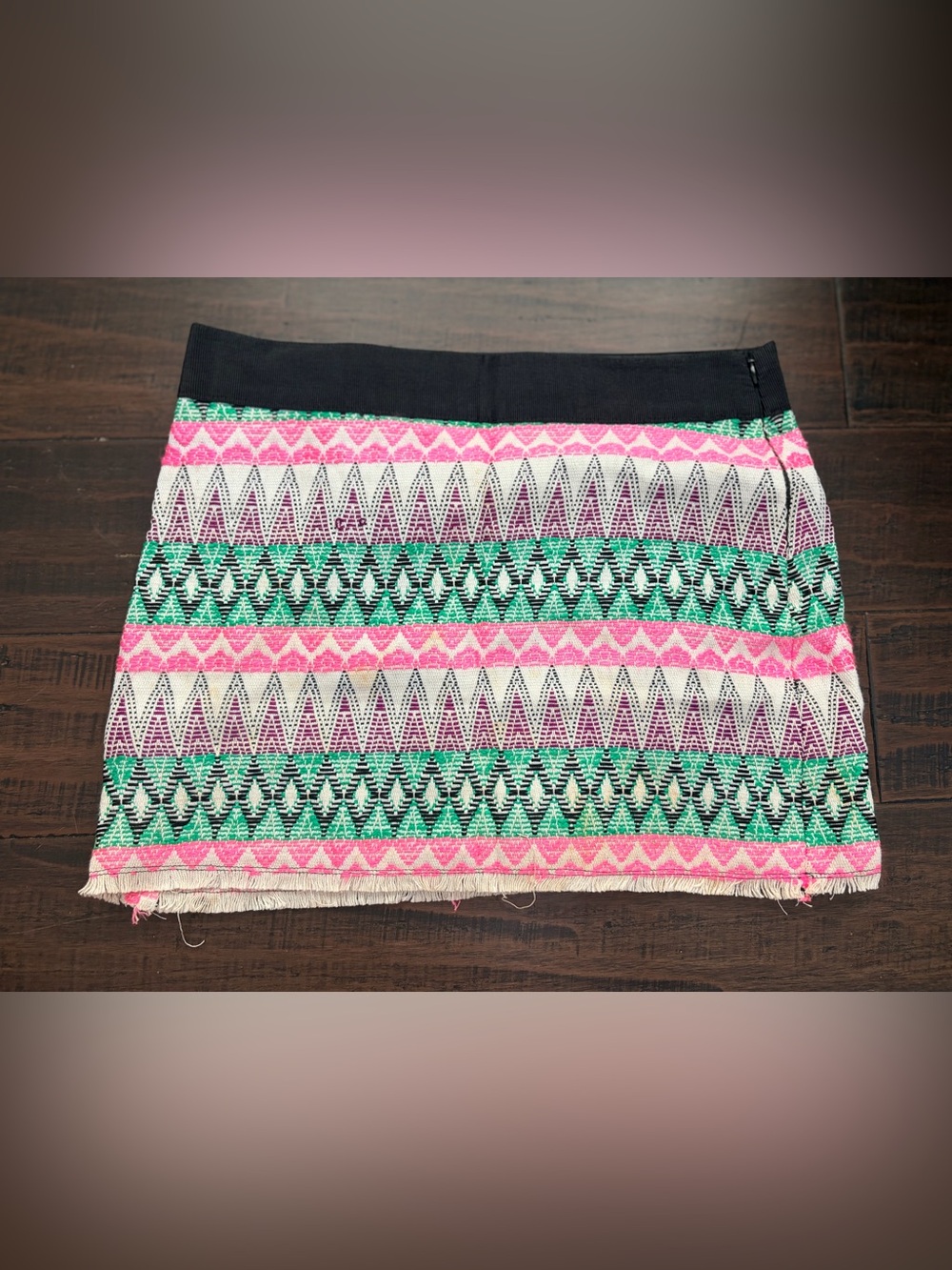 Milly Multicolor Couture Tweed Geometric Printed Mini Skirt Frayed Fringe Hem - Picture 2 of 5